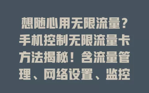 想随心用无限流量？手机控制无限流量卡方法揭秘！含流量管理、网络设置、监控软件及权限管理等要点，助你畅享网络又防超支！