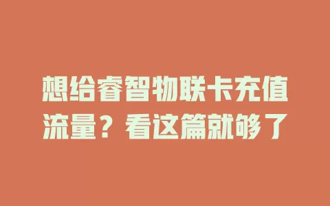 想给睿智物联卡充值流量?看这篇就够了