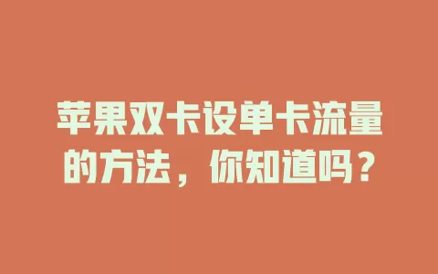 苹果双卡设单卡流量的方法，你知道吗？