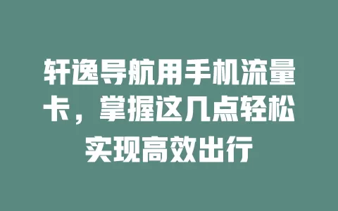 轩逸导航用手机流量卡，掌握这几点轻松实现高效出行