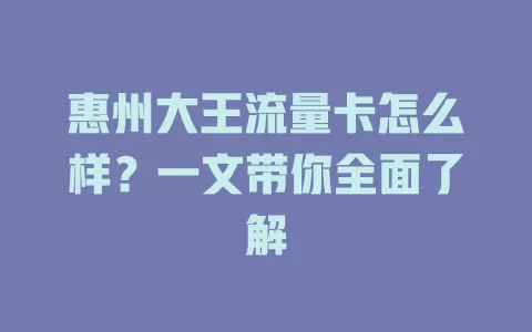 惠州大王流量卡怎么样?一文带你全面了解