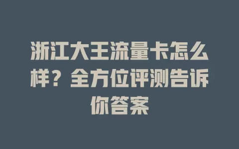 浙江大王流量卡怎么样？全方位评测告诉你答案