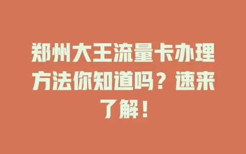 郑州大王流量卡办理方法你知道吗?速来了解!