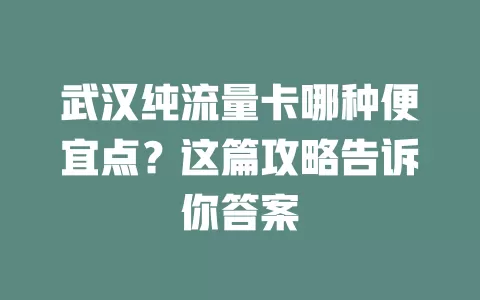武汉纯流量卡哪种便宜点?这篇攻略告诉你答案