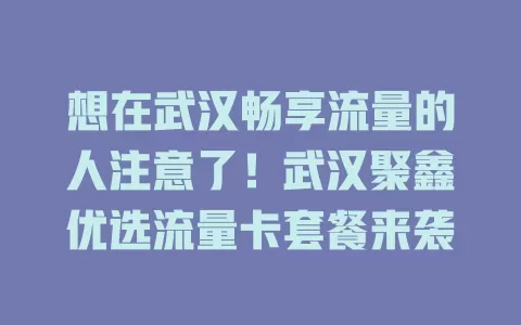 想在武汉畅享流量的人注意了!武汉聚鑫优选流量卡套餐来袭