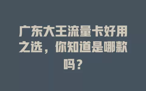 广东大王流量卡好用之选，你知道是哪款吗？