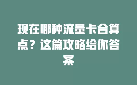 现在哪种流量卡合算点?这篇攻略给你答案