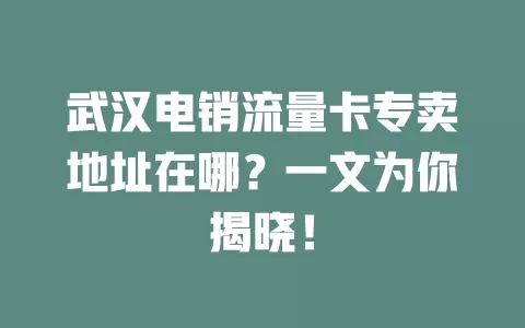 武汉电销流量卡专卖地址在哪?一文为你揭晓!