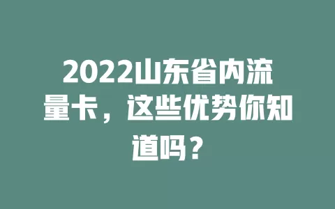 2022山东省内流量卡，这些优势你知道吗？