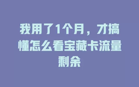 我用了1个月,才搞懂怎么看宝藏卡流量剩余