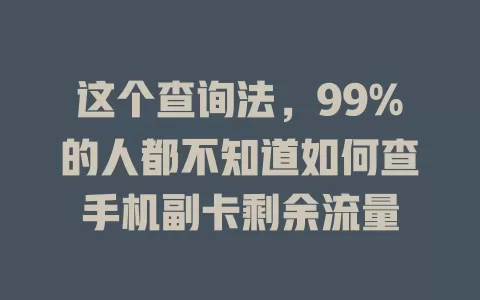 这个查询法，99%的人都不知道如何查手机副卡剩余流量