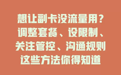 想让副卡没流量用?调整套餐、设限制、关注管控、沟通规则这些方法你得知道