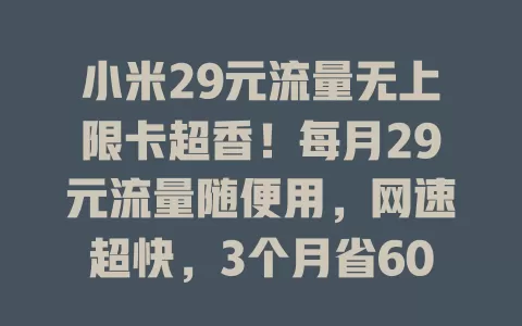 小米29元流量无上限卡超香!每月29元流量随便用,网速超快,3个月省600元话费,告别流量焦虑就靠它!