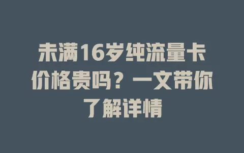 未满16岁纯流量卡价格贵吗？一文带你了解详情