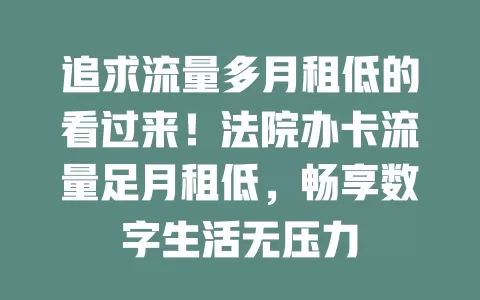 追求流量多月租低的看过来!法院办卡流量足月租低,畅享数字生活无压力