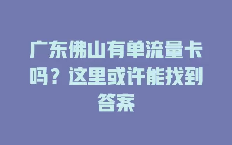 广东佛山有单流量卡吗?这里或许能找到答案