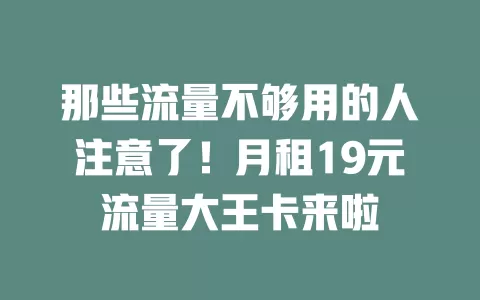 那些流量不够用的人注意了!月租19元流量大王卡来啦