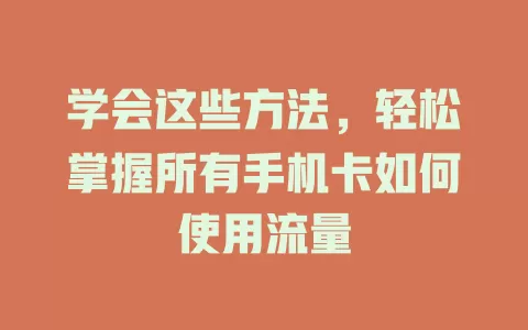 学会这些方法,轻松掌握所有手机卡如何使用流量