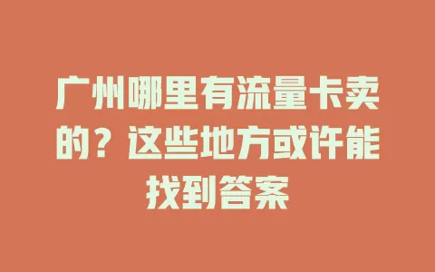 广州哪里有流量卡卖的?这些地方或许能找到答案
