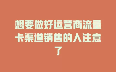 想要做好运营商流量卡渠道销售的人注意了