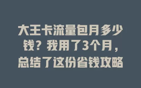 大王卡流量包月多少钱?我用了3个月,总结了这份省钱攻略