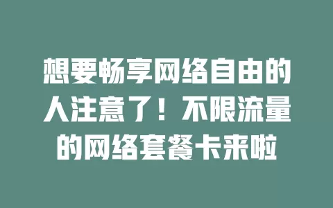 想要畅享网络自由的人注意了!不限流量的网络套餐卡来啦