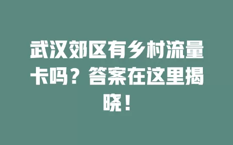 武汉郊区有乡村流量卡吗?答案在这里揭晓!