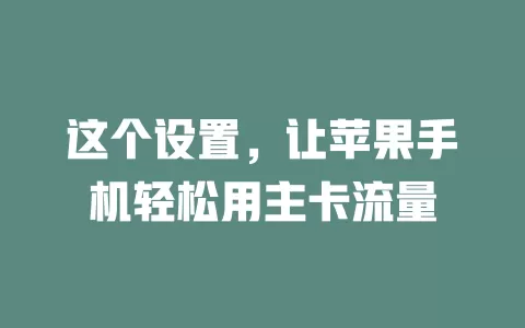 这个设置,让苹果手机轻松用主卡流量