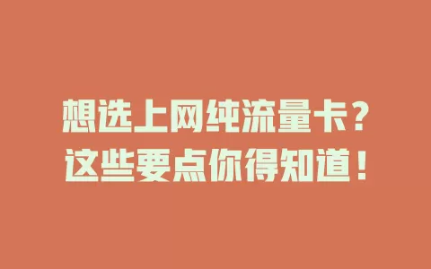 想选上网纯流量卡?这些要点你得知道!