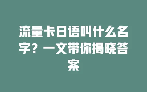 流量卡日语叫什么名字？一文带你揭晓答案