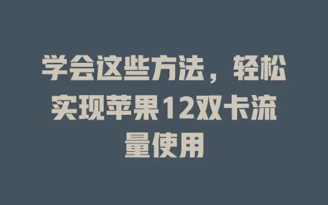 学会这些方法,轻松实现苹果12双卡流量使用