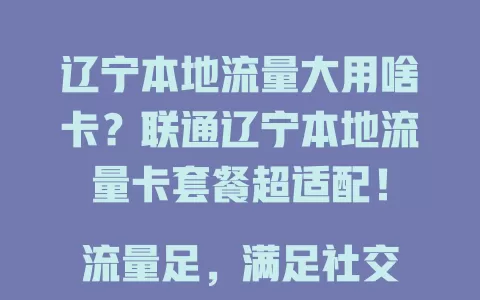 辽宁本地流量大用啥卡?联通辽宁本地流量卡套餐超适配!
流量足,满足社交、游戏等多样需求,畅玩无忧。还有本地优惠,性价比超高,长期在辽宁本地生活工作的用户选它超划算!