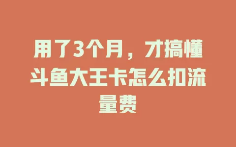 用了3个月，才搞懂斗鱼大王卡怎么扣流量费