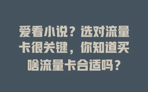 爱看小说?选对流量卡很关键,你知道买啥流量卡合适吗?