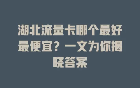 湖北流量卡哪个最好最便宜?一文为你揭晓答案