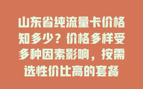山东省纯流量卡价格知多少?价格多样受多种因素影响,按需选性价比高的套餐