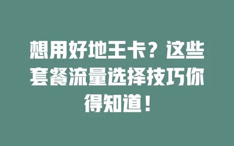 想用好地王卡？这些套餐流量选择技巧你得知道！