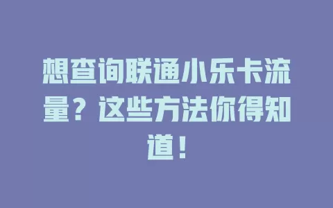 想查询联通小乐卡流量?这些方法你得知道!