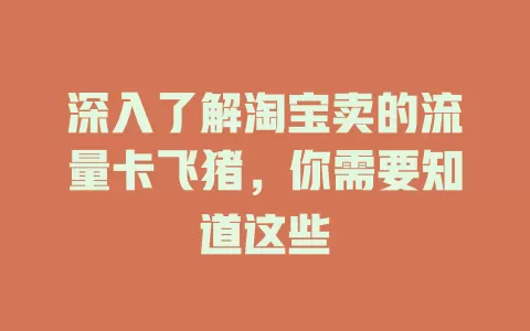 深入了解淘宝卖的流量卡飞猪，你需要知道这些