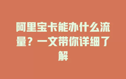 阿里宝卡能办什么流量？一文带你详细了解