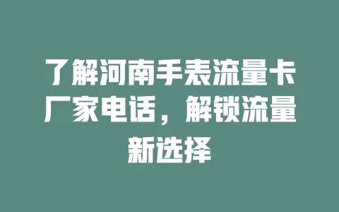了解河南手表流量卡厂家电话,解锁流量新选择