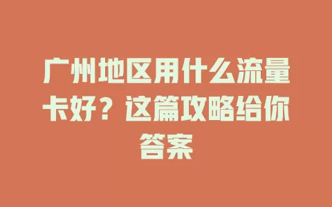 广州地区用什么流量卡好?这篇攻略给你答案