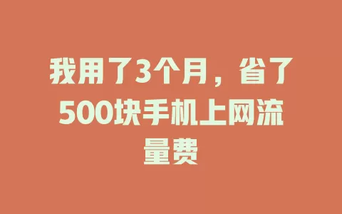 我用了3个月,省了500块手机上网流量费