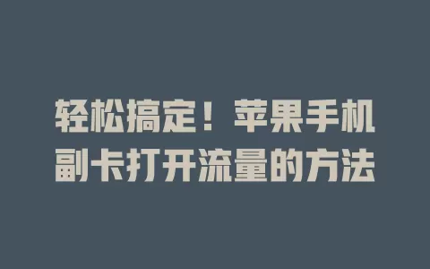 轻松搞定!苹果手机副卡打开流量的方法