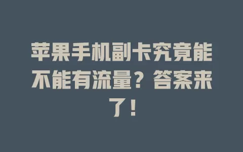 苹果手机副卡究竟能不能有流量?答案来了!