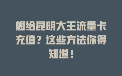 想给昆明大王流量卡充值?这些方法你得知道!