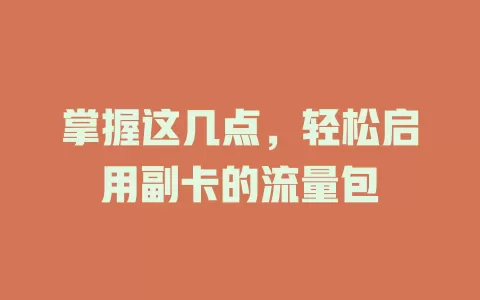 掌握这几点,轻松启用副卡的流量包