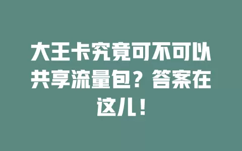 大王卡究竟可不可以共享流量包?答案在这儿!