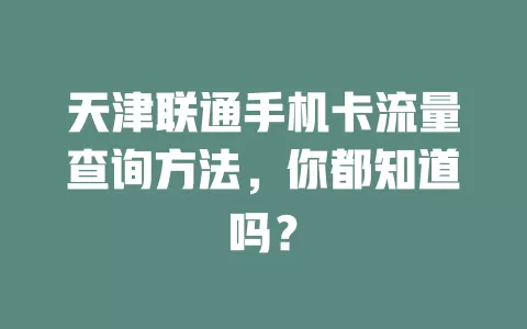天津联通手机卡流量查询方法,你都知道吗?
