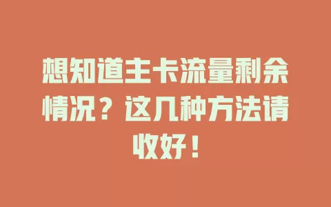 想知道主卡流量剩余情况?这几种方法请收好!